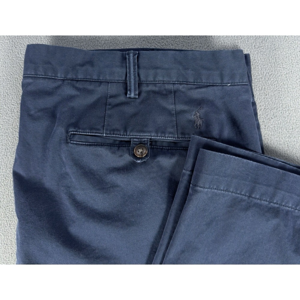 Polo Ralph Lauren Pants 42x30 Navy Blue Distressed Stretch Slim Cotton Twill